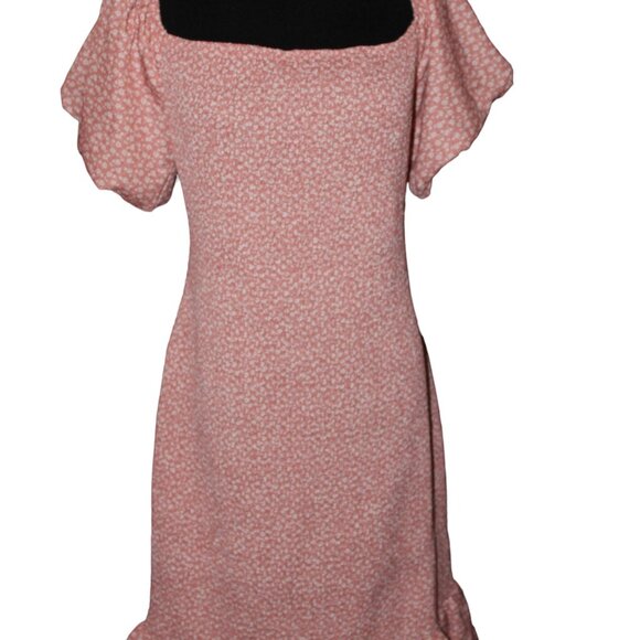 SALE Floral Smocked Mini Dress with Ruffle and Puffed Sleeves Pink XL NWT's - Picture 4 of 12